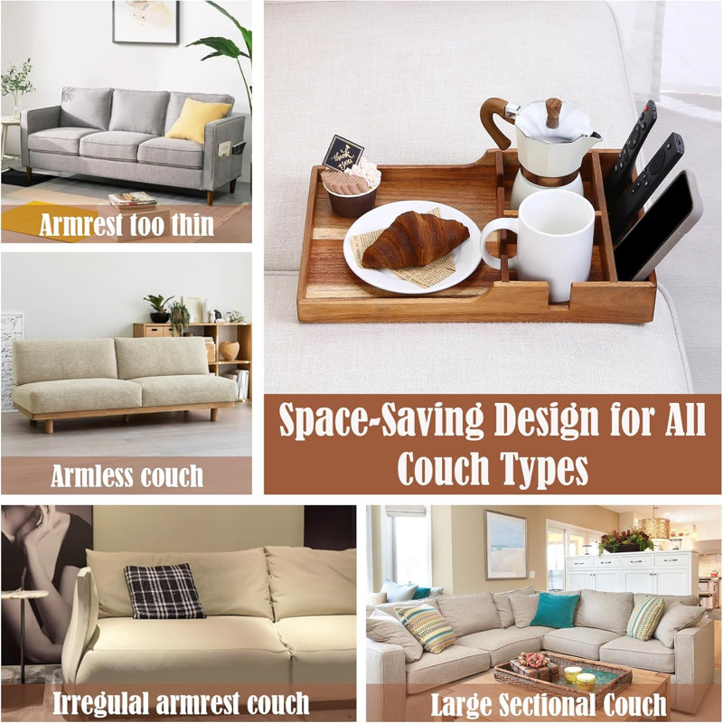Couch Tray Insert With Cup Holder,Acacia Wood