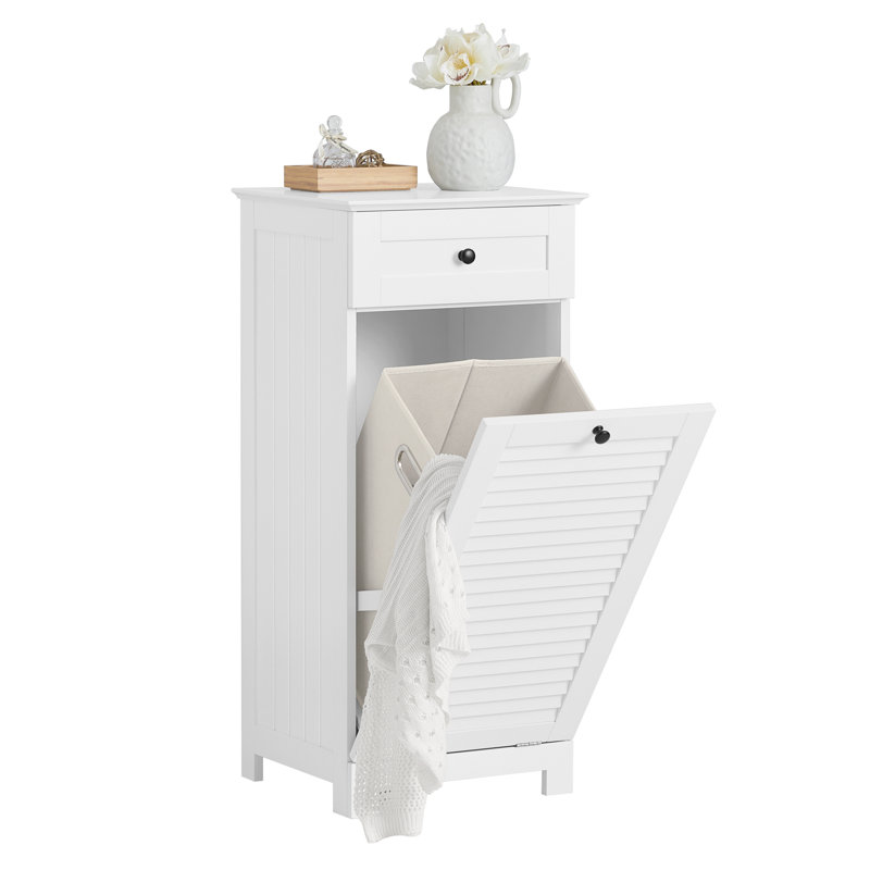 Lyonsdale Wood Cabinet Laundry Hamper with Handles, White