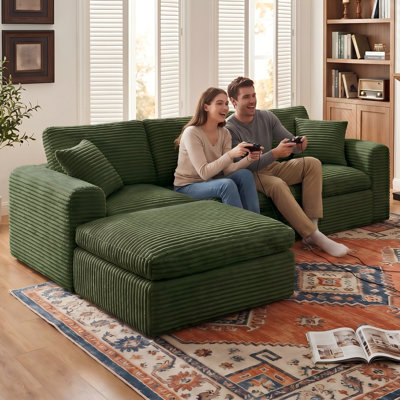 Boneless 108" Cloud Couch for Living Room, 4 Piece L Shaped Modular Sectional Sofa with Plush Corduroy, Deep Seat, Compression Packaging, No Assembly Required