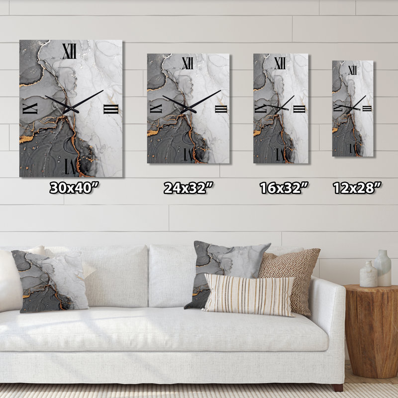 Horloge murale abstraite en marbre gris et orange, Médium