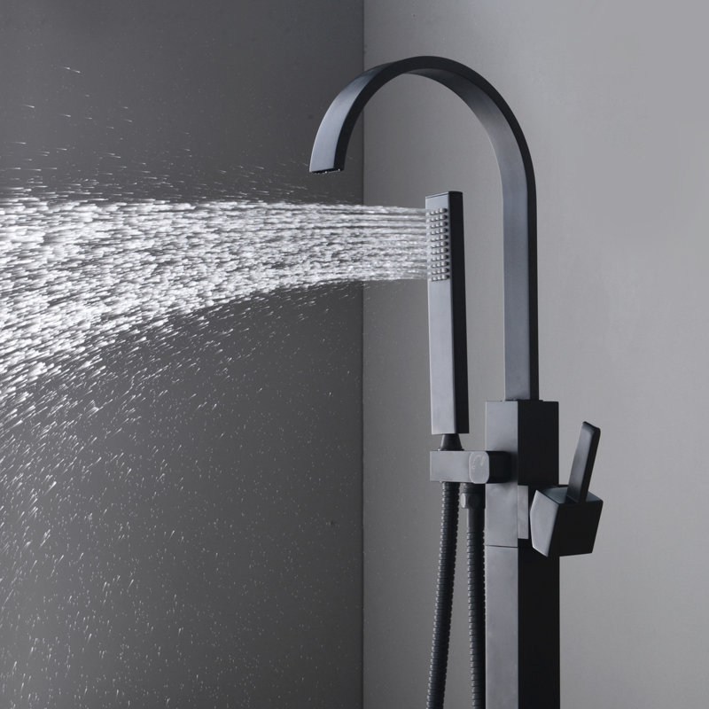 Robinet de baignoire pour salle de bain avec douche à main - Finition noire matte incurvée et 1/2 filetage