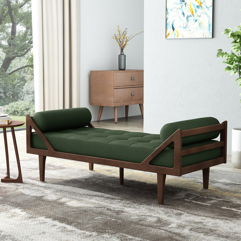 Chaise longue sans accoudoirs touffetée, Mélange de polyester vert pin