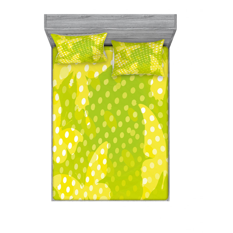 Microfiber Polka Dots Sheet Set, Queen Sheet Set with Fitted Sheet, Butterfly And Nature Polka Dots
