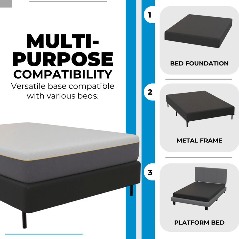 2-in-1 Metal Mattress Foundation & Bed Frame with Roll-Out Slats, Easy Assembly, Removable Legs, Heavy Duty Support, Headboard Brackets, Use as Bed Frame or Box Spring Alternative