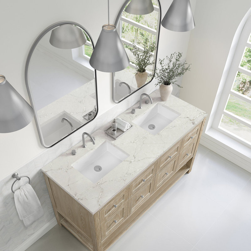Breckenridge 60'' W Double Vanity, Victorian Silver Silestone, Whitewashed Oak, Widespread