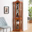 Vitrine à finition chêne avec tablettes en verre trempé et ampoule, espace de rangement intérieur éclairé en chêne-126060753