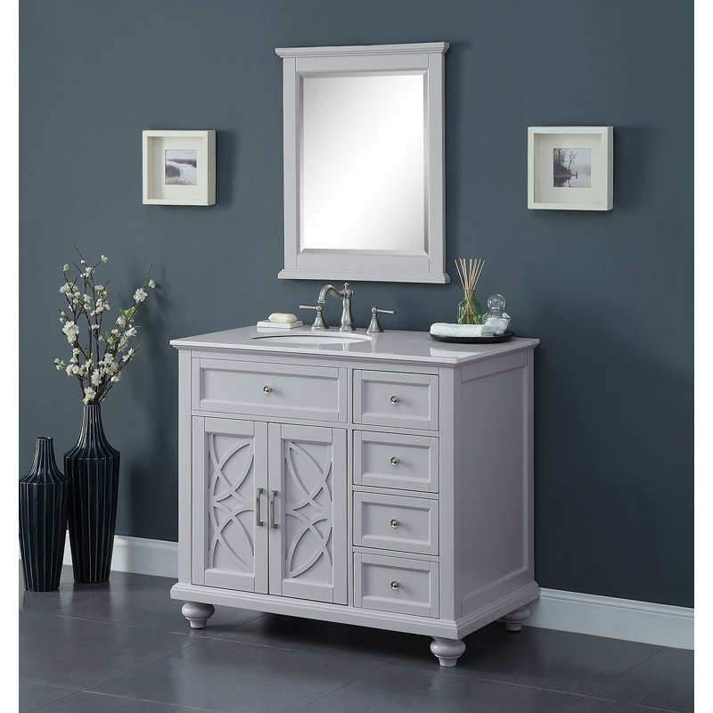 Conjetta 38"W x 22"D Bath Vanity with Marble Vanity Top and Basin, Gray