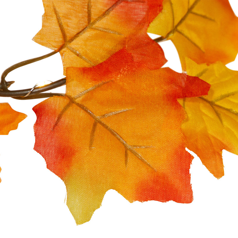 Guirlande de feuilles d'érable pré-éclairée à pile pré-éclairée 5 pi x 5 po - lumières blanc chaud