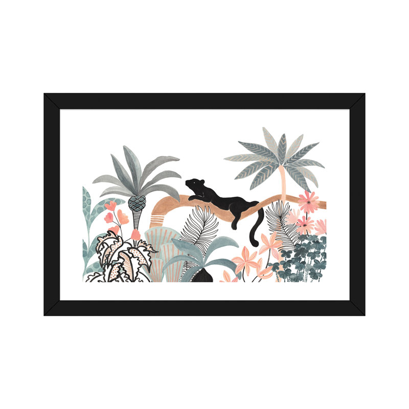 Jaguar dans la jungle, H 16 po x l 24 po x P 1 po, Papier avec cadre noir