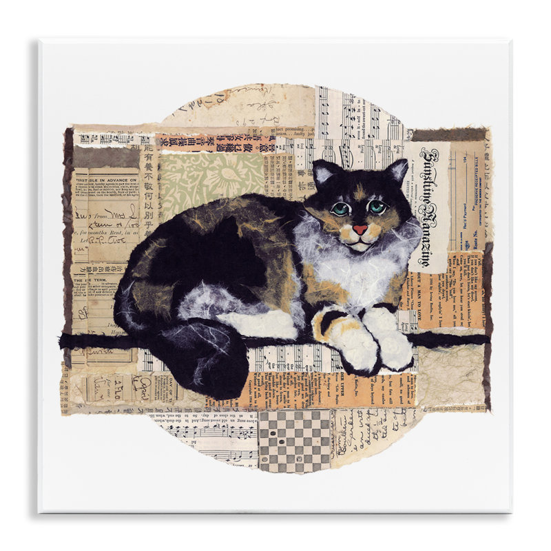 Chat avec collage rétro, art mural par Nancy Overton