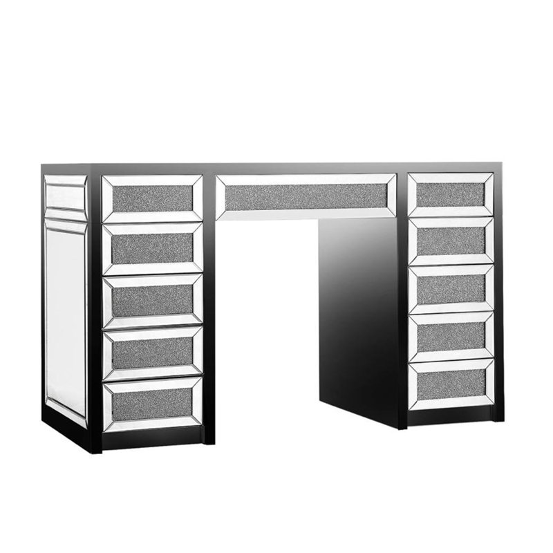 SlayStation Diamond Edition Vanity Table with Crushed Diamond Design, Vanity Desk with 11 Push to Open Drawers and Clear Tempered Glass Top 