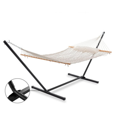 Tillie avec support, hamac en corde de coton fait à la main, tissage en filet respirant, avec coussin, détente en plein air pour le jardin, la terrasse, la piscine