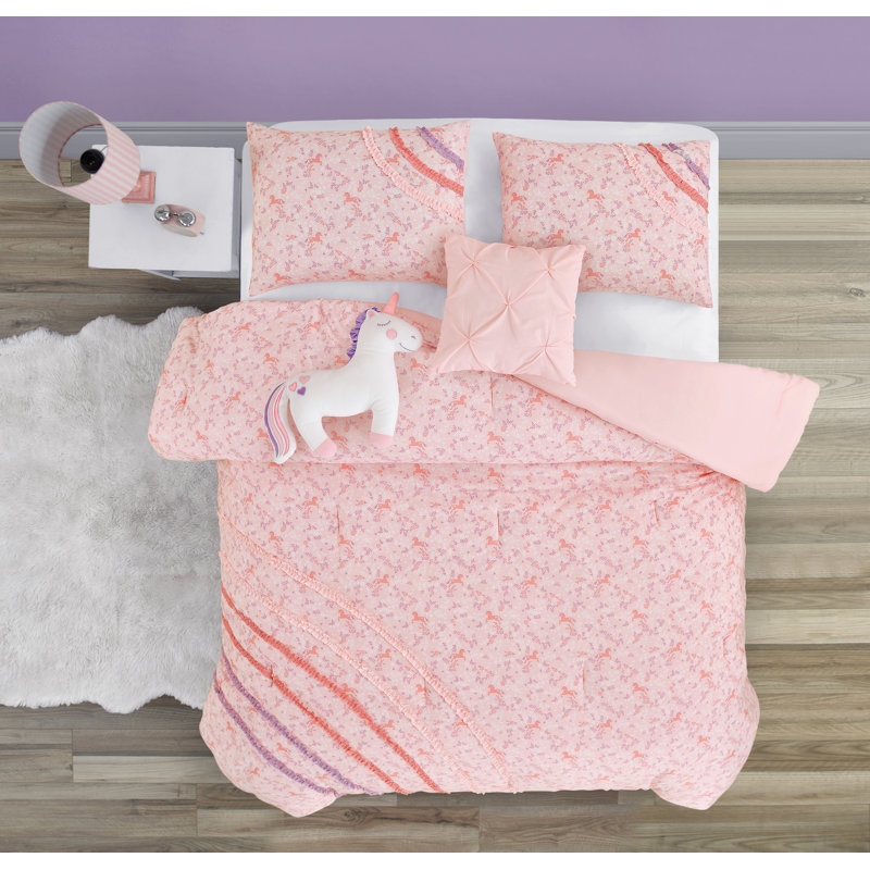 Twin Pink Microfiber Reversible Kids Bedding Set