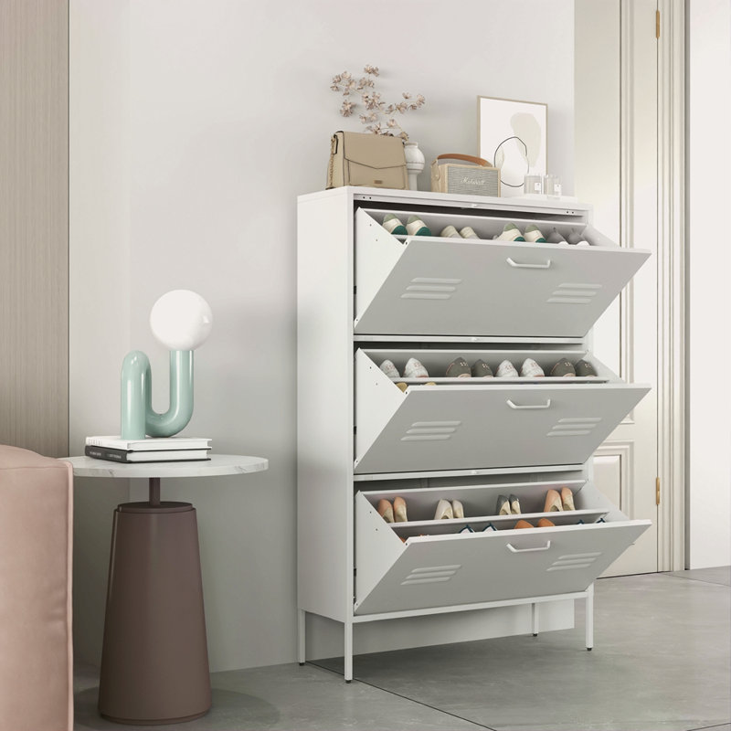 Armoire à chaussures avec 3 tiroirs rabattables, armoire à chaussures autoportante avec cadre en métal pour le vestibule, le couloir et le vestibule