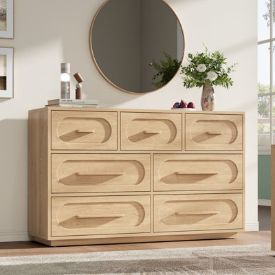 7 Drawer Dresser For Bedroom,  47.2" Wide Chests Of Drawers With Unique Panel Design, Living Room, Hallway, Natural Oak