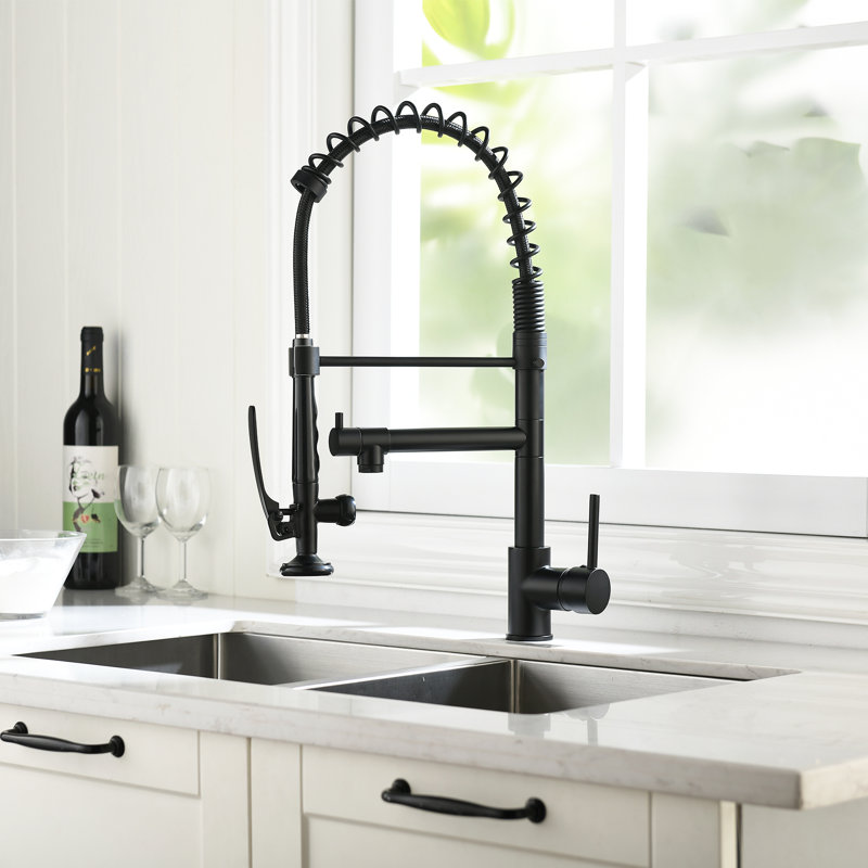 Douchette rétractable, robinet d'évier à poignée simple, finition noire et nickel | Idée de cadeau, Poignée simple