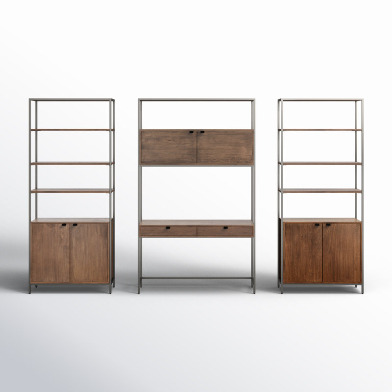 Trey 3 Piece Solid Wood Rectangular Writing Desk Office Set with Hutch, Auburn