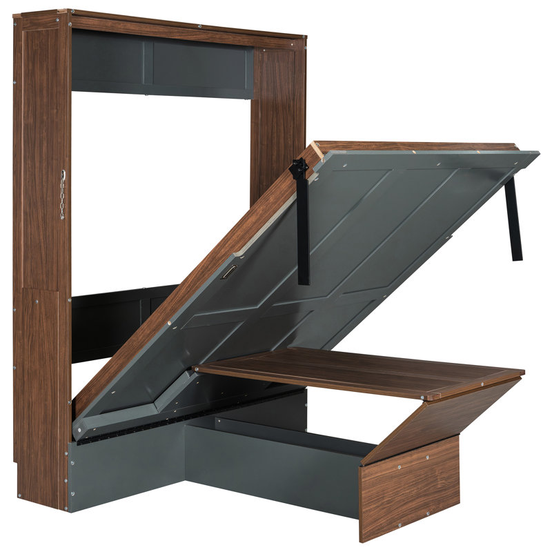 Lit escamotable avec bureau escamotable Murphy, Gris