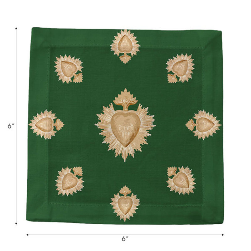 Ex Vote Cotton Sateen Cocktail Napkins, Evergreen