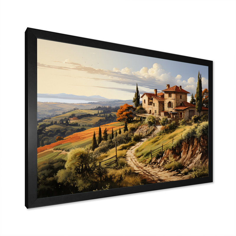«Country Charm Tuscan Splendor», art mural campagne, Cadre simple noir, H 12 po x l 20 po x P 1 po
