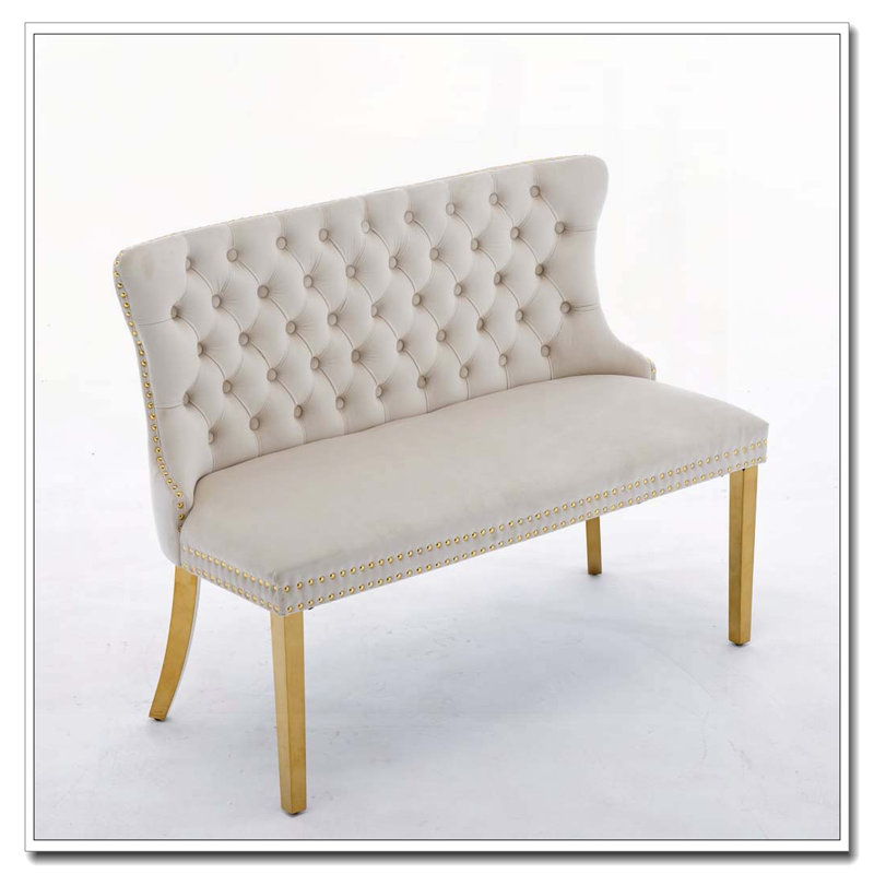 Velvet Double Dining Loveseat Bench, Beige/Gold