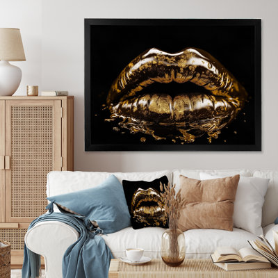 «Gold Metallic Lips», reproduction sur toile encadrée
