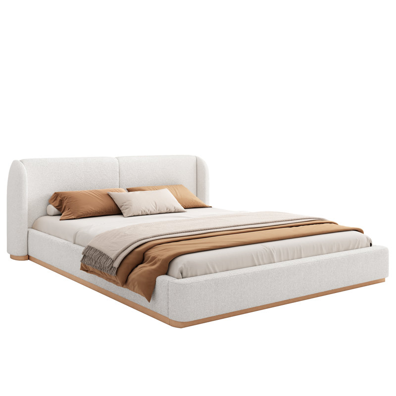 Eloria Modern Boucle Upholstered Bed Frame With Wingback Headboard And Solid Wood Base, King