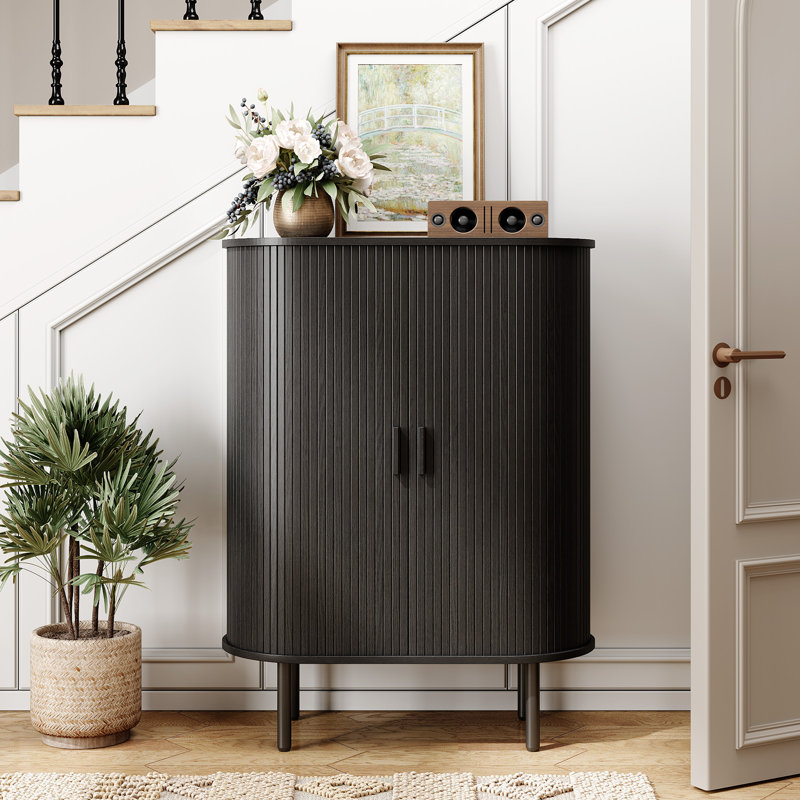 43.3'' Accent Cabinet With Tambour Doors, Black