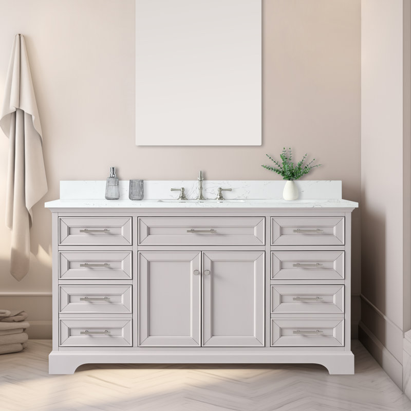 Thompson 60" W Single Bathroom Vanity, Taupe/Brushed Nickel