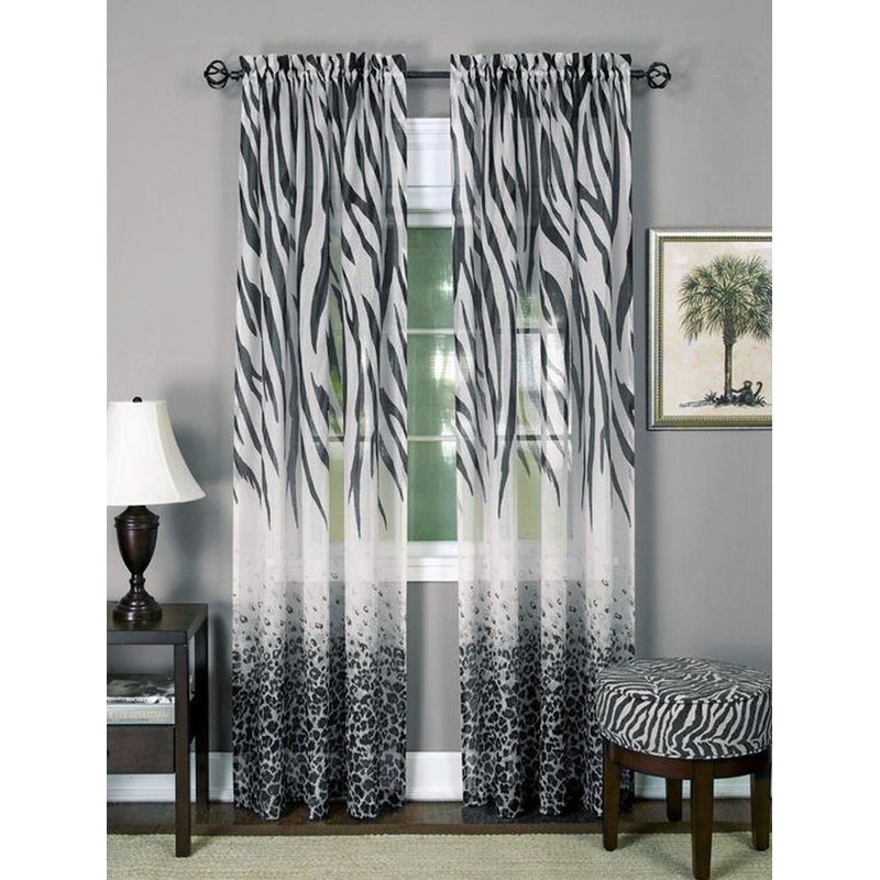 Crutcher Semi Sheer Curtain Single Panel, Black, 50" W x 63" L