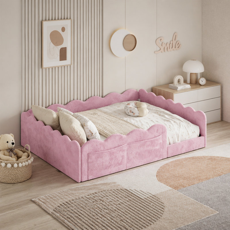 Lit de plancher rembourré, Lit double, Rose