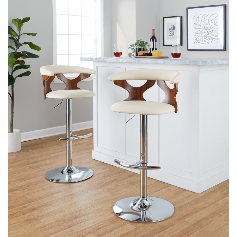 Tabouret Gardenia, Crème, Chrome / noyer