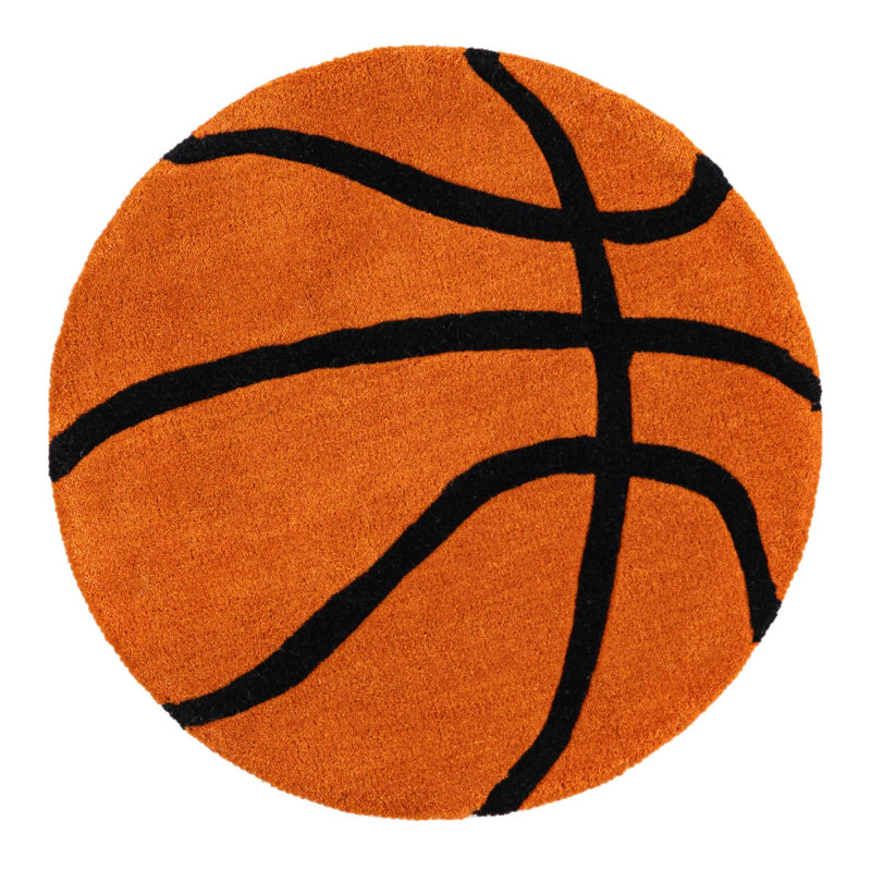 Unique Loom Basketball Playtime Kids Wool Rug, Round 2'