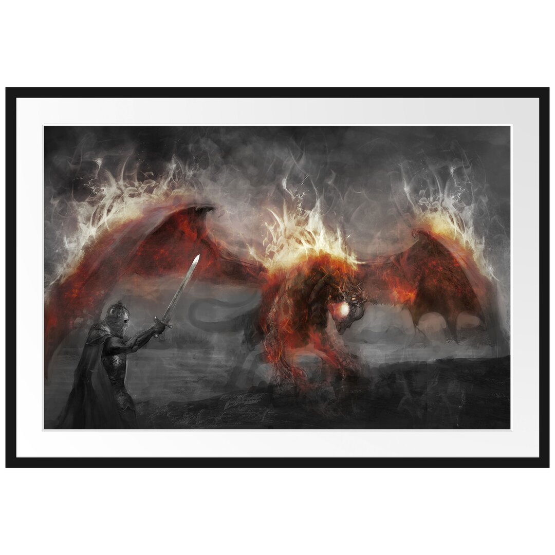 Gerahmtes Poster Ritter Drachen