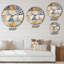Horloge murale géométrique beige et bleu-101236680