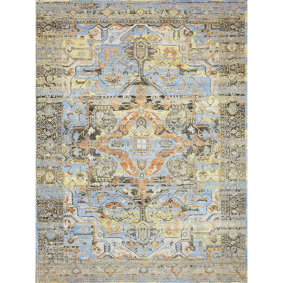 Hand Knotted Oriental Area Rug in Blue/Rust/Brown