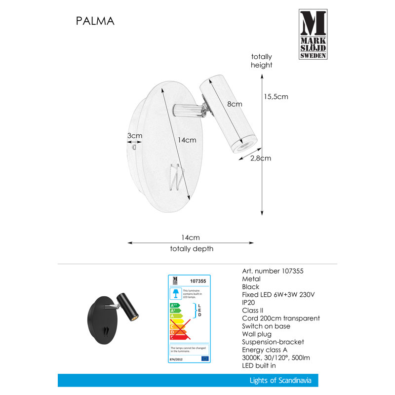 Amalda LED Plug-in Spotlight, Black