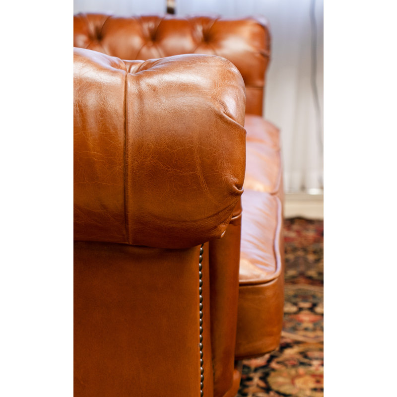 Paris Club Genuine Leather Chesterfield Sofa, 28.7"H x 97.2"W x 39"D