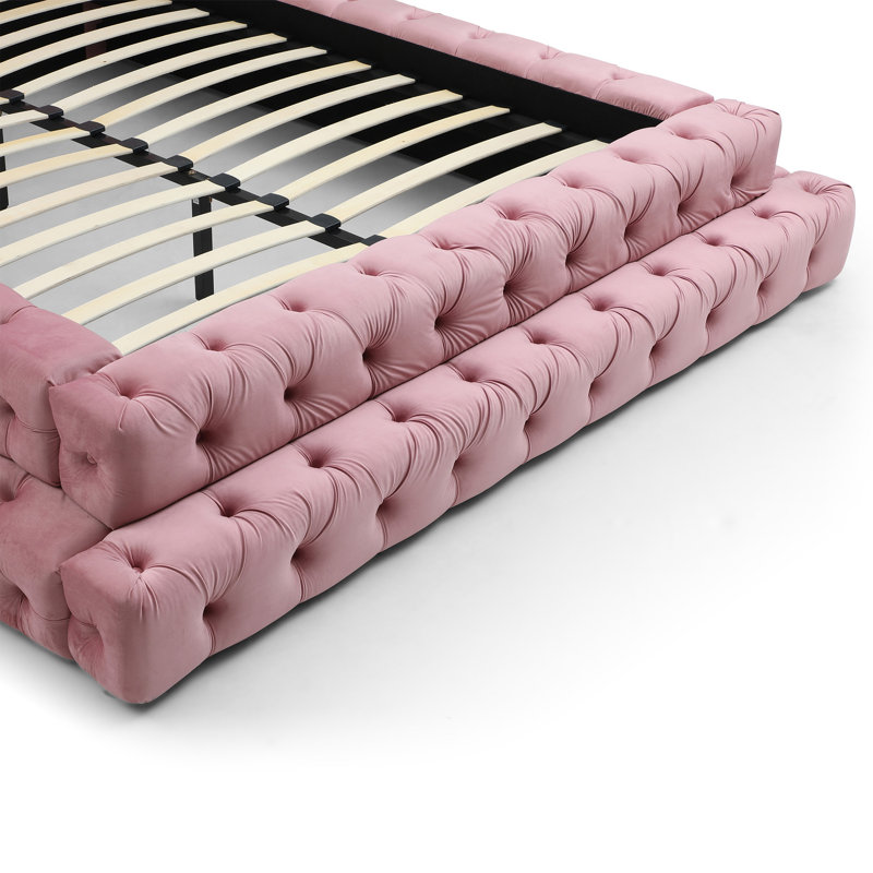 Elen Tufted Velvet Bed, Queen, Pink
