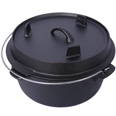 Pre-Seasoned Cast Iron Dutch Oven With Skillet Lid, Outdoor Camping Deep Pot For Camping Fireplace Cooking BBQ Baking Campfire, Leg Base