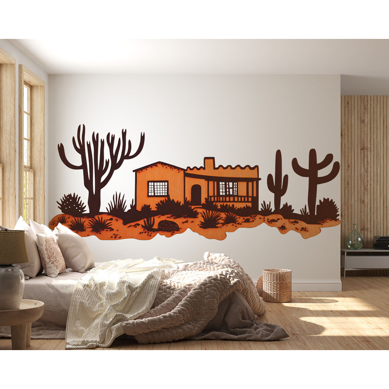 Autocollant mural désert du sud-ouest, autocollant mural maison en adobe cactus, art mural western saguaro, décoration intérieure bohème Arizona 700MV