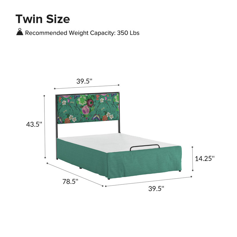 Neilius Upholstered Platform Bed with Washable Slipcover, Twin, Pattern Wildflower