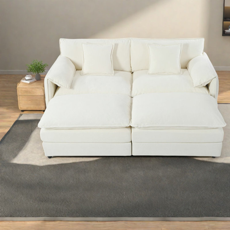 Canapés modulaires spacieux avec tissu chenille à assise profonde, beige moderne pour le salon