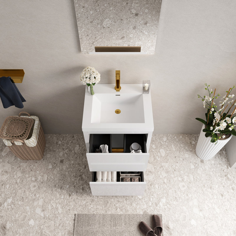 Meuble-lavabo autoportant 24 po avec lavabo, meuble-lavabo avec comptoir en résine de pierre et tiroirs à fermeture en douceur 24 po