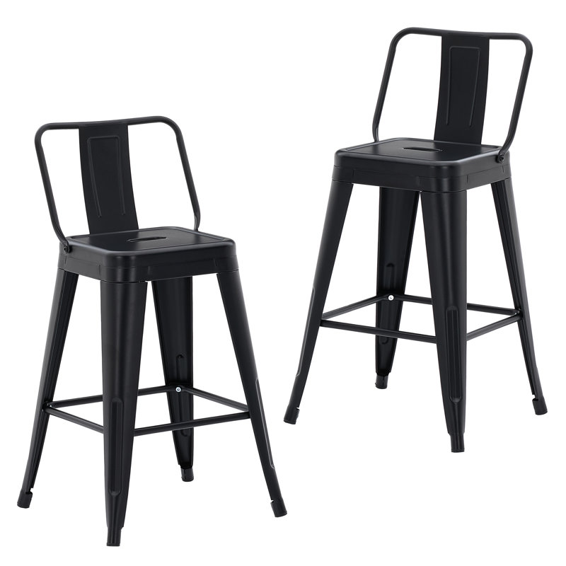 Industrial Metal Bar Stool With Curved Backrest and Footrest