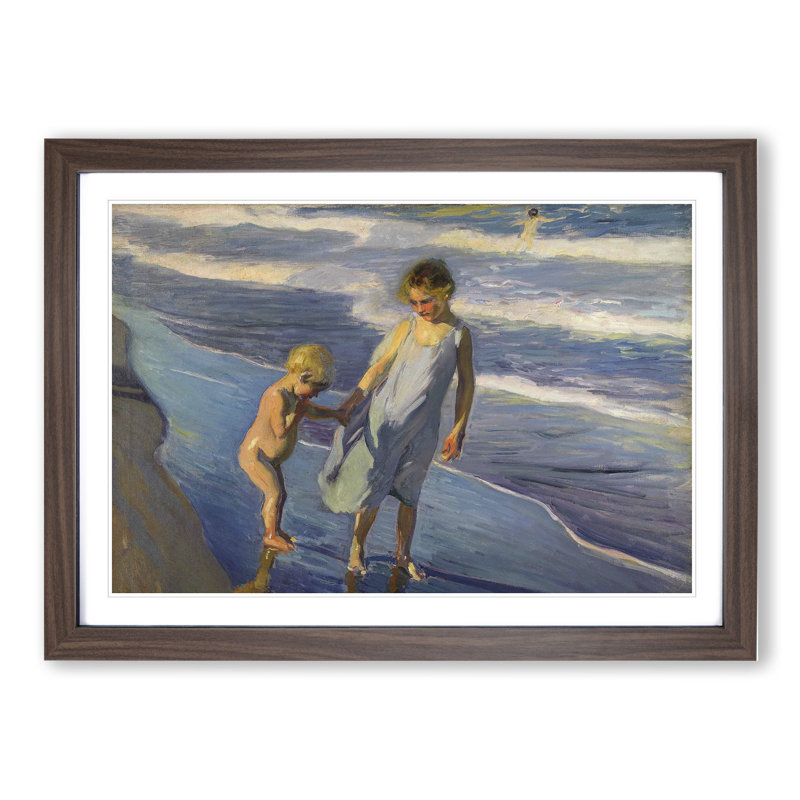 Brother and Sister by Joaquin Sorolla Y Bastida - Picture Frame Painting, 27cm H x 36cm W x 2cm D, Walnut