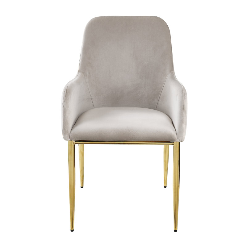 Gray Velvet Upholstered Side Chair with Gold Metal Legs