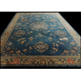 1920s Blue Wool Hand Knotted Pile Rectangle Antique Rug