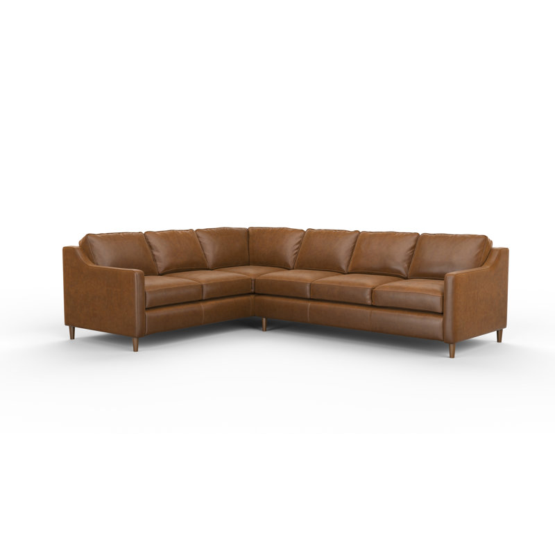 Sorrento 3x2 100% Full Top Grain Leather Sectional, Steepelchase Cocoa Genuine Leather, Right Hand Facing