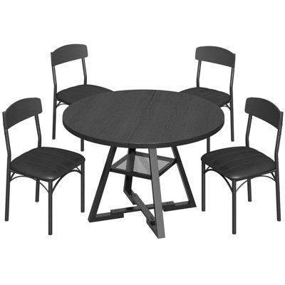 Round Dining Table and Four Chairs Set